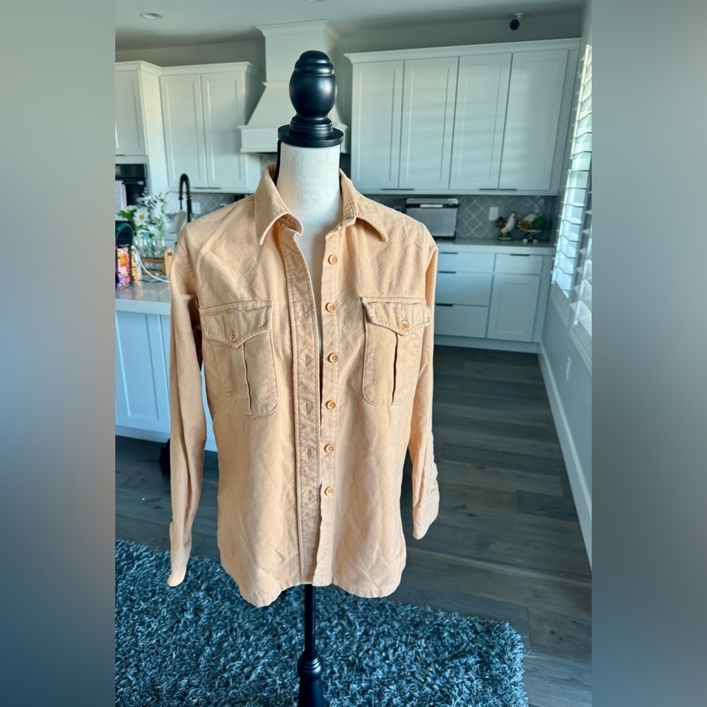 Vintage L.L. Bean Chamois Cloth Shirt Women’s 12 – Tan Cotton Button-Up USA